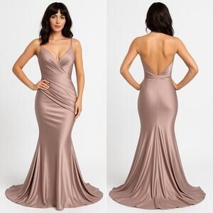 2010s Jessica Angel Champagne Satin Mermaid Gown with pooled train Size XS